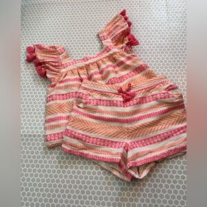 Shabby Chic Pink & Peach Striped Ruffle Two Piece Set with Fringe

Size 10/12